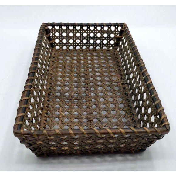 Vintage Cane Rattan Guest Towel Napkin Holder Tray 10" x 6" Brown - Picture 2 of 7